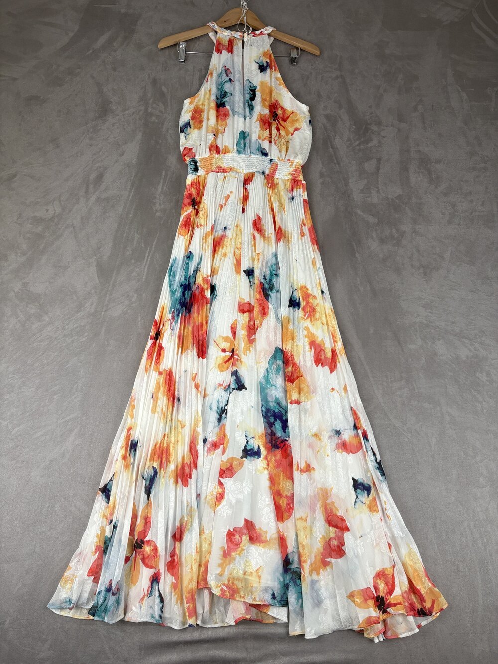 White House Black Market Floral Pleated Halter Maxi Dress Sz 4 - Picture 3 of 9